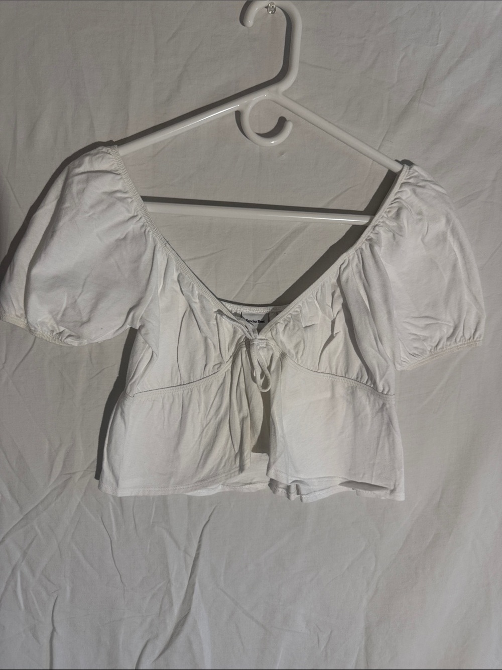 Sunday Best White Tie-Front Peasant Crop Top